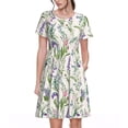 thumbnail image 1 of Bixox Robe d'Été à Manches Courtes pour Femmes Robe Ample Longueur Genou avec Poches-Fleur de Glycine, 1 of 5