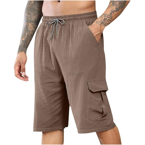 Pantalones Cortos Atléticos de Verano Ocio Cintura Elástica con Bolsillo Botón, Cómodo para las Vacaciones Al Mar Y el Uso Informal