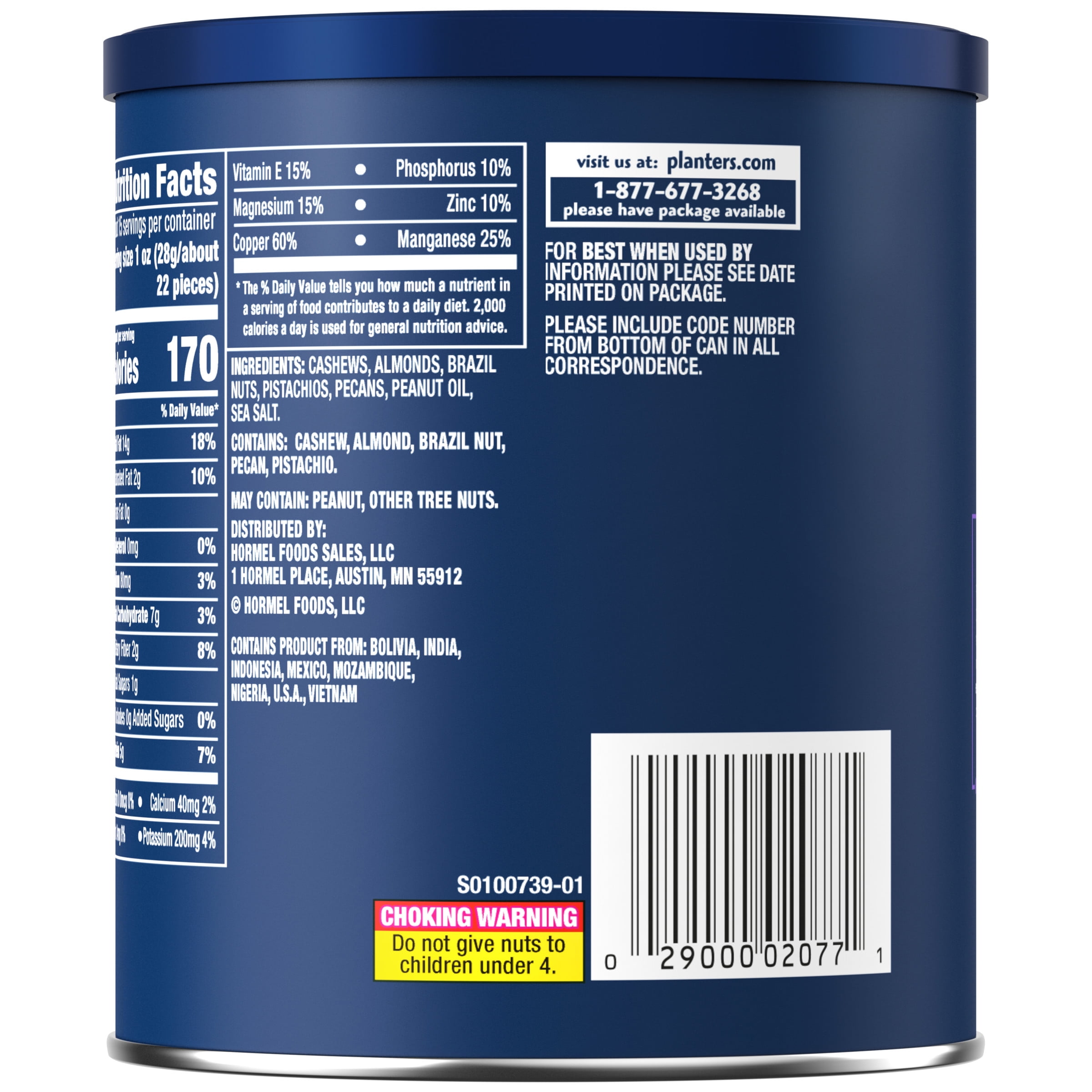 (6 pack) Planters Deluxe Mixed Nuts, Plant Based Protein, 15.25 oz Canister