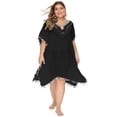 thumbnail image 3 of Owlce plus size boho dress for women casual summer floral print tassels 3/4 sleeve V-neck babydoll short beach dress (x-large, black), 3 of 6