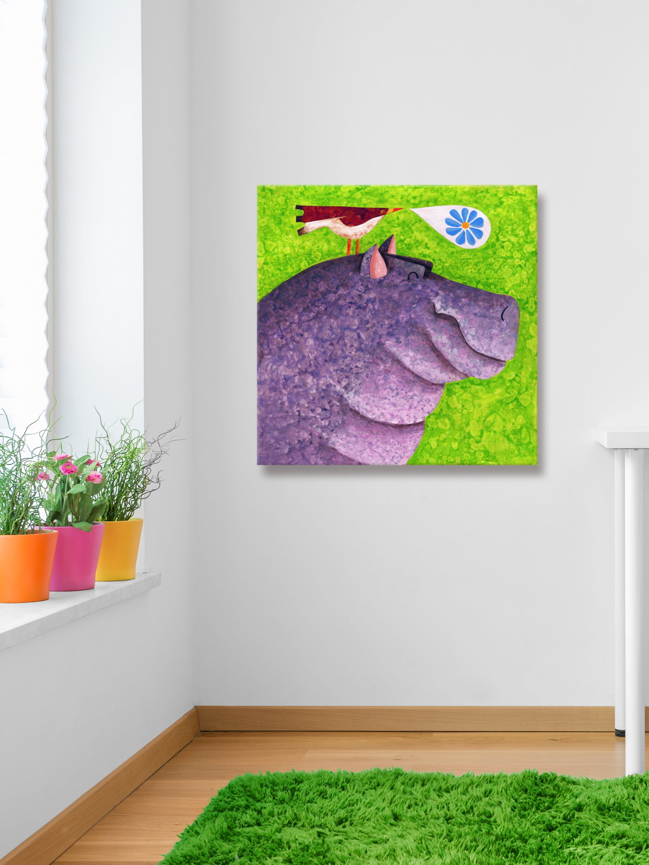 "Happy Happy Hippo" Painting Print on Wrapped Canvas