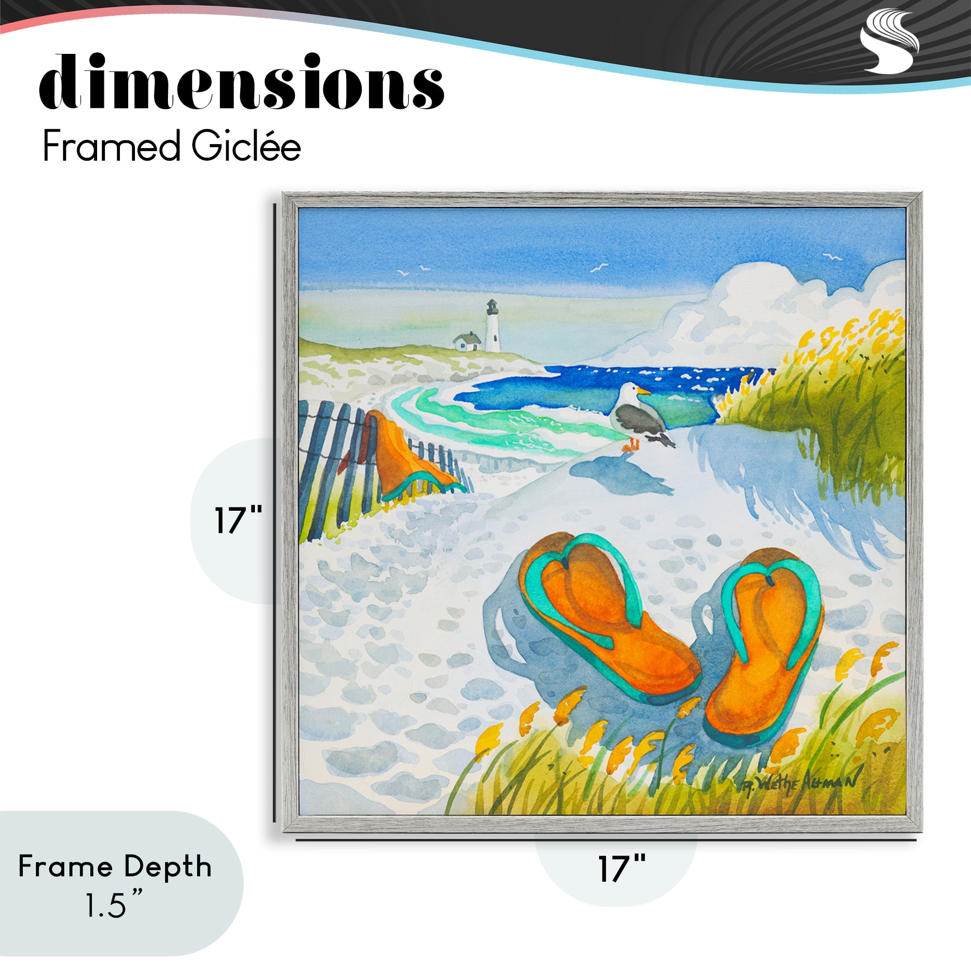 Stupell Industries Seagull & Flip Flops Gray Framed Giclee Art, design by Robin Altman