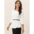 thumbnail image 4 of Top Peplum elegante con cinturón de manga 3/4 y cuello redondo para mujer Allegra K Blanco XL, 4 of 6