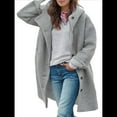 thumbnail image 3 of Women'S Winter Single-Breasted Long Hooded Casual Windbreaker Jacket Grey XXXL, 3 of 6