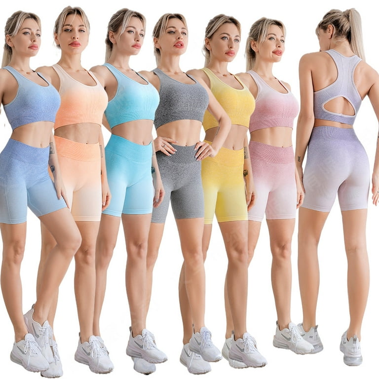 Famulily Sexy Workout Outfit For Women ,summer Casual Gym Workout Running  Tracksuit Outfits Sportswear Yoga Clothes-cyan-blue(l)