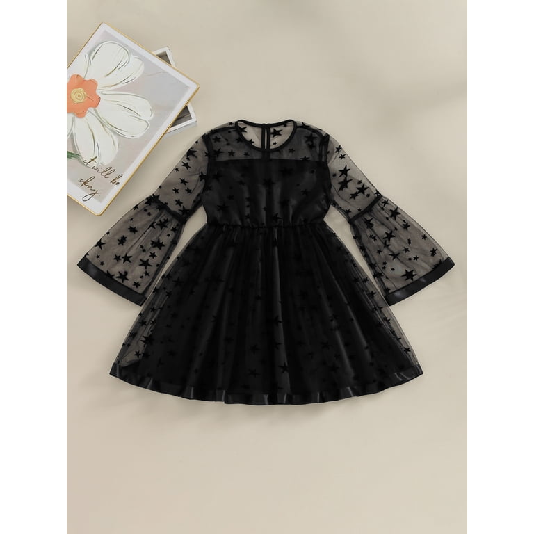 Wassery Kids Toddler Girl Spring Dress Child Girls Long Sleeve Crew Neck  Sheer Mesh Star Black Dress 8T 9T 10T 11T 12T Big Girls Formal Princess  Dress - Walmart.com