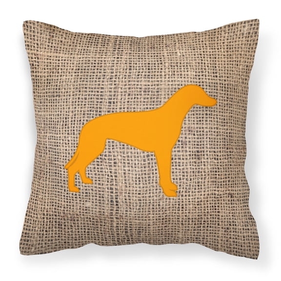 Carolines Treasures BB1086-BL-OR-PW1414 Greyhound Burlap and Orange Canvas Fabric Decorative Pillow BB1086 14Hx14W