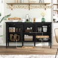 thumbnail image 5 of HLR 59" Mid Century Modern Storage Cabinet with Shelf, Vintage Large Sideboard Buffet Cabinet with 4 Doors, Black, 5 of 7