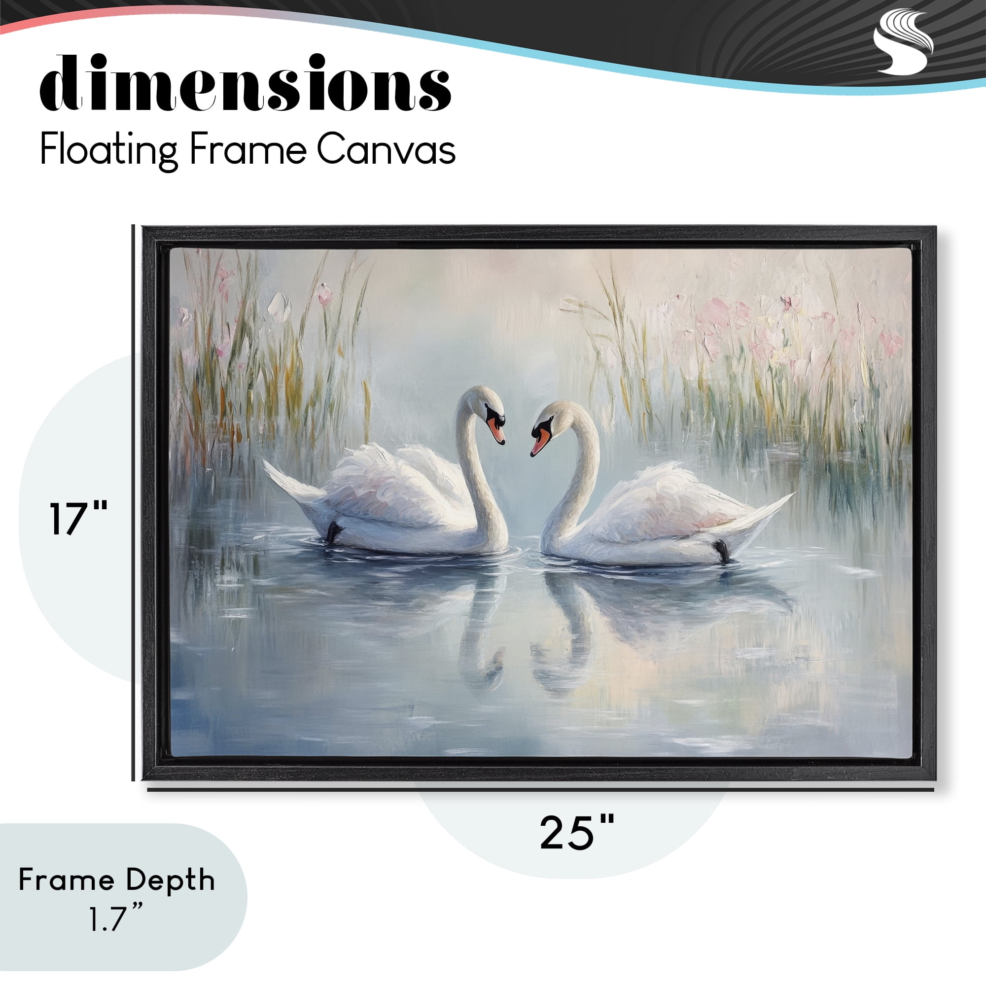 Stupell Industries Simple Swan Reflections Black Framed Floater Canvas Wall Art, design by Petal Prints Design