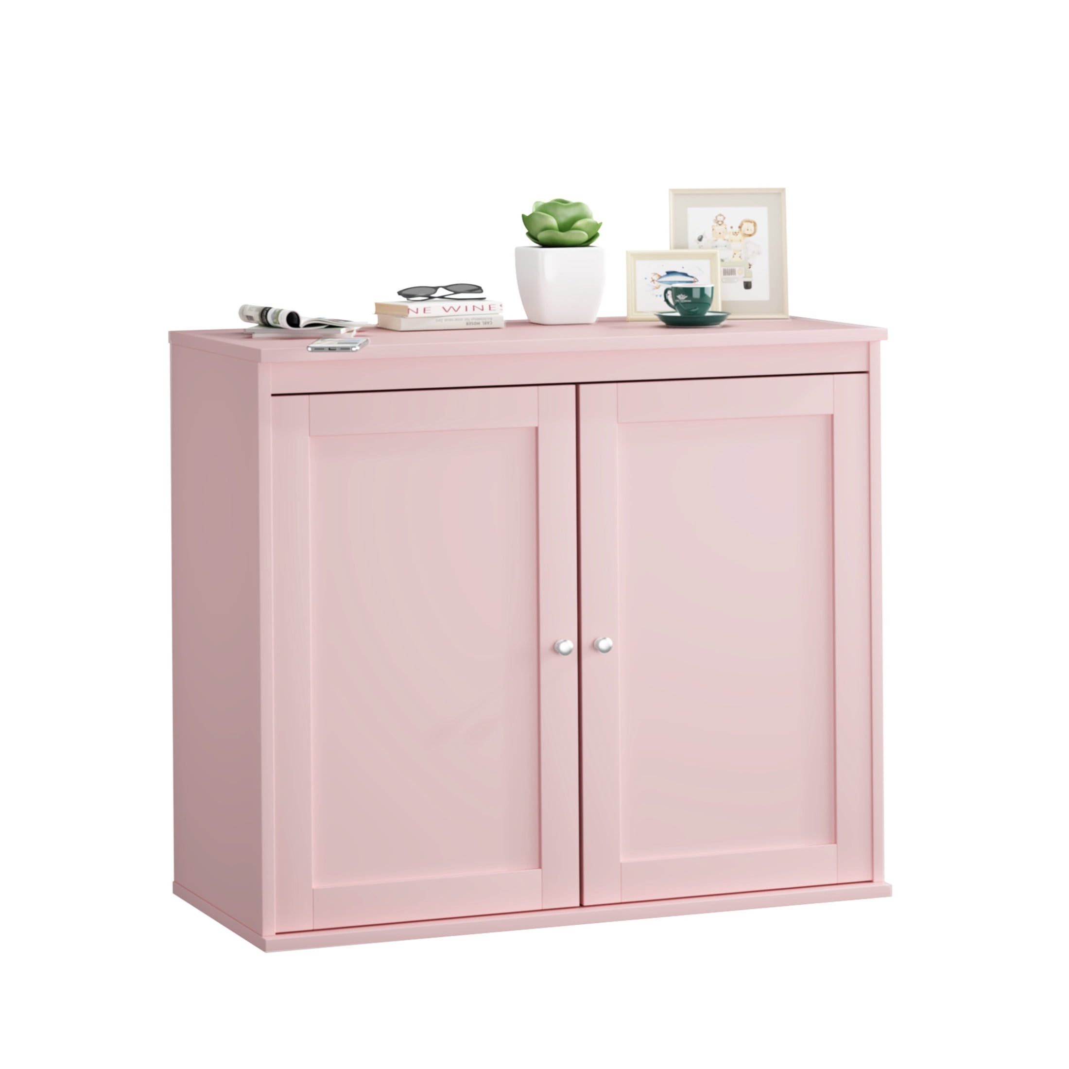 Noble House Reina Kitchen Storage Cabinet with Doors & Adjustable Shelves, Sideboard Buffet for Dining Room, Pink