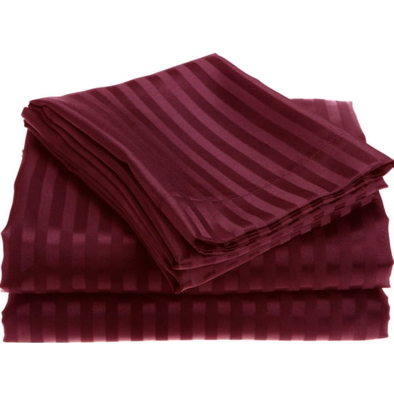 1800 Series Wrinckle Resistant 4 Piece Queen Size Embossed Stripe Sheet Set - Burgundy