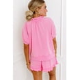 thumbnail image 2 of Chic Women's Pink Half Zip Puff Sleeve Top with Ruffled Shorts Set | [ZhiHiMeRi] | (US 12-14)L, 2 of 12
