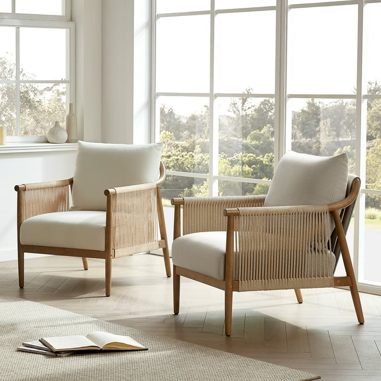 その他 Beautiful accent armchair Uixe 25.78 in. W Modern Beige Wood Frame Cotton And Linen