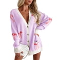 thumbnail image 2 of Oversized Cardigan Sweater Women's Bow Print Button V Neck Long Sleeve Loose Knitted Autumn Fashion Jacket, 2 of 7