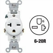 Leviton 107-5821-WSP S02-05821-0Ws Single Receptacle, 250 Vac, 20 A, 2 Pole, 3 Wire, Pack of 1, White