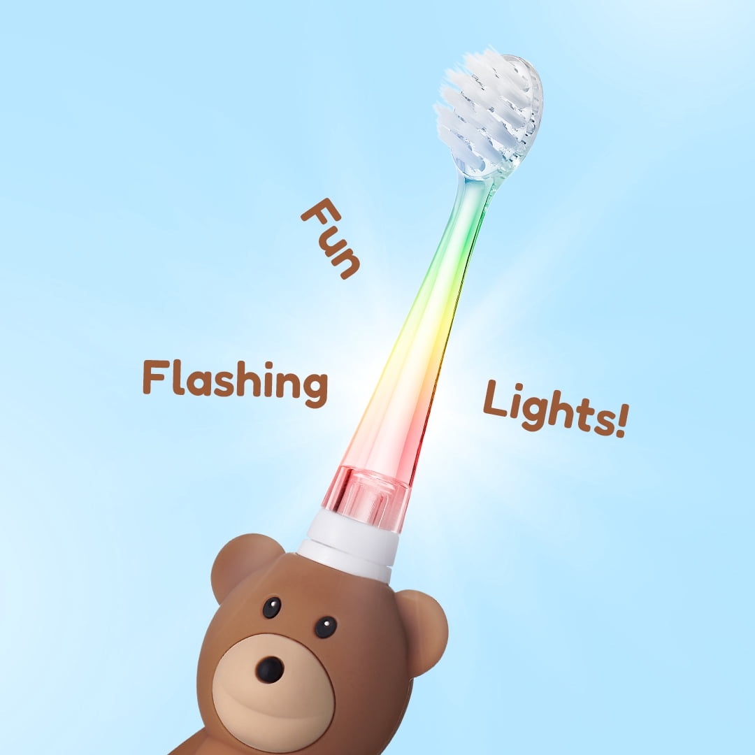 Brush-Baby WildOnes Bear Kids Electric Rechargeable Toothbrush, Extra Soft Bristles, Waterproof, Timer
