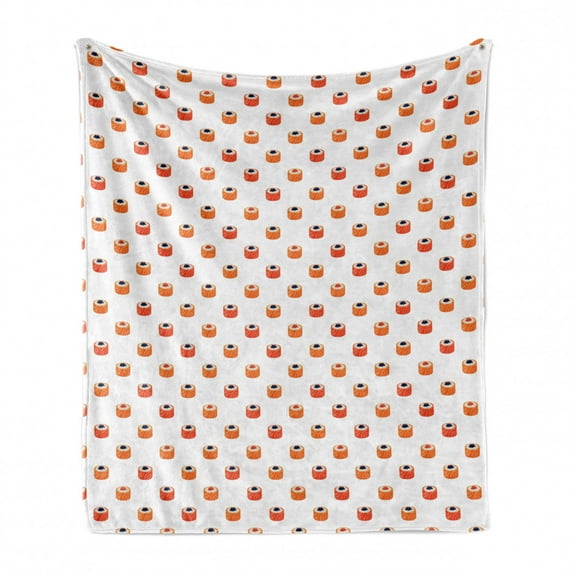 Sushi Soft Flannel Fleece Blanket, Repeating Food Pattern Raw Fish and Rice with Caviar Toppings Flat Style, Cozy Plush for Indoor and Outdoor Use, 50" x 60", Orange Salmon Dark Blue, by Ambesonne