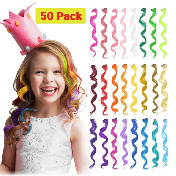 Powiller 24 Pcs Colored Hair Extensions for Kids, Crazy Hair Day Accessories, Rainbow Clip in Hair Extensions for Girls