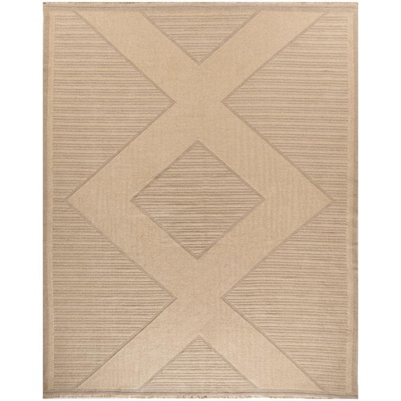 Washable Jute Natural Beige 8 ft. x 10 ft. Geometric Diamond Contemporary Area Rug