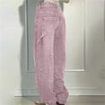 thumbnail image 6 of Women's Starry Sky Rhinestone High Waisted Baggy Jeans, Loose Fit Straight Leg Denim Pants with Stretchable Comfort, Casual Wide Leg Trousers for Daily Wear and Street Fashion Pink XS, 6 of 6