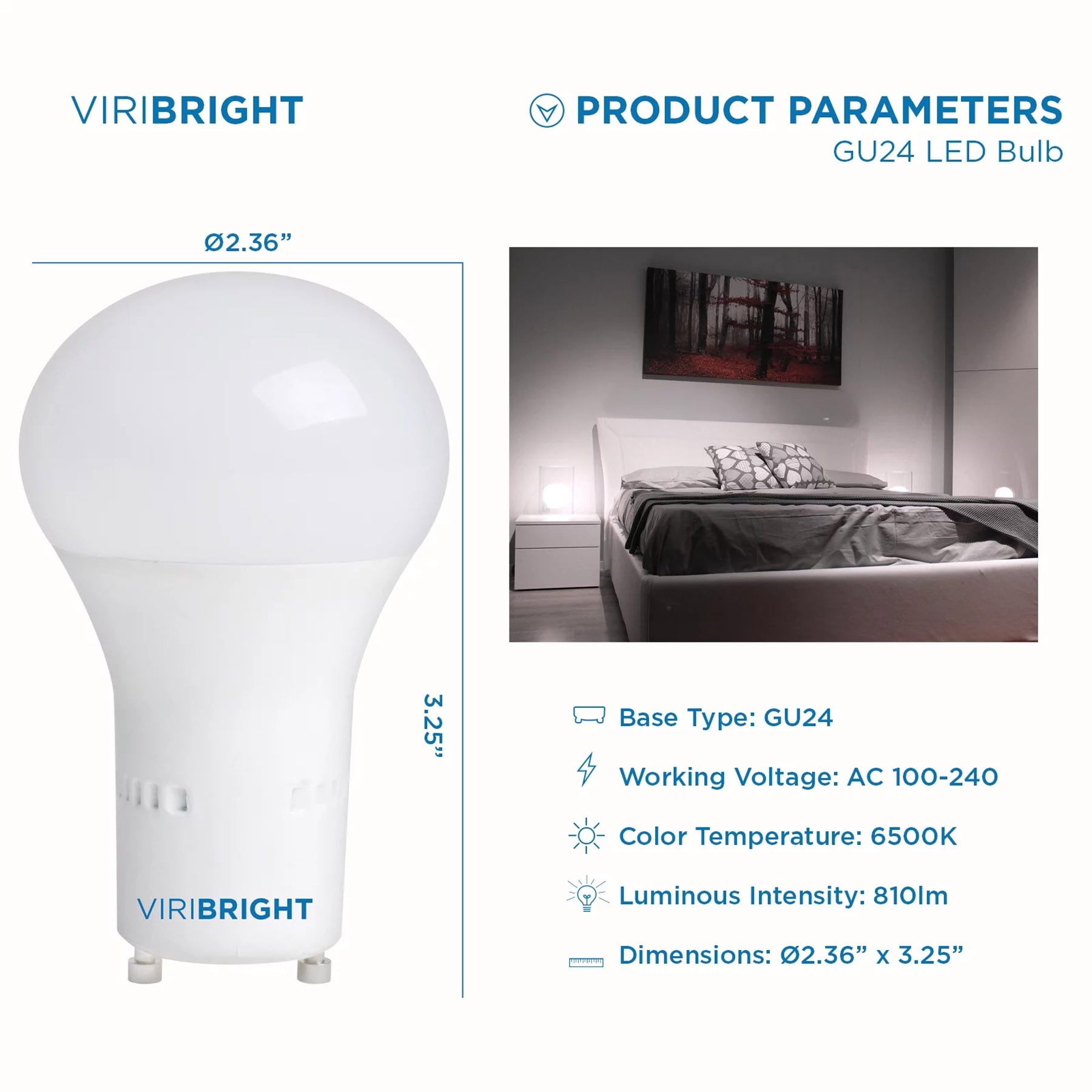 Viribright® A19 LED Bulb, GU24, 9W, 800 Lumens, Non-Dimmable, 6500K Daylight,  (12 Pack)