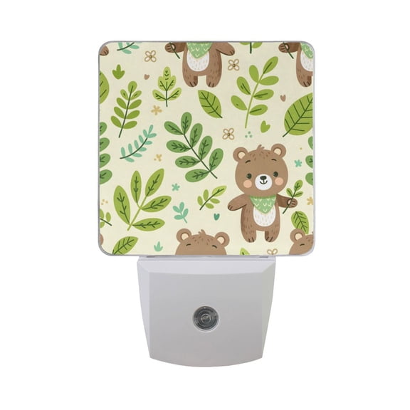 Cartoon Bear and Leaves Night Light 2 Pack LED Nightlight Plug into Wall Dusk to Dawn Sensor Soft White