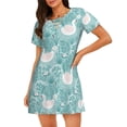 thumbnail image 1 of Balery Swan And Flowers4 Camisón de manga corta con cuello redondo para mujer, cómodo y elegante., 1 of 6