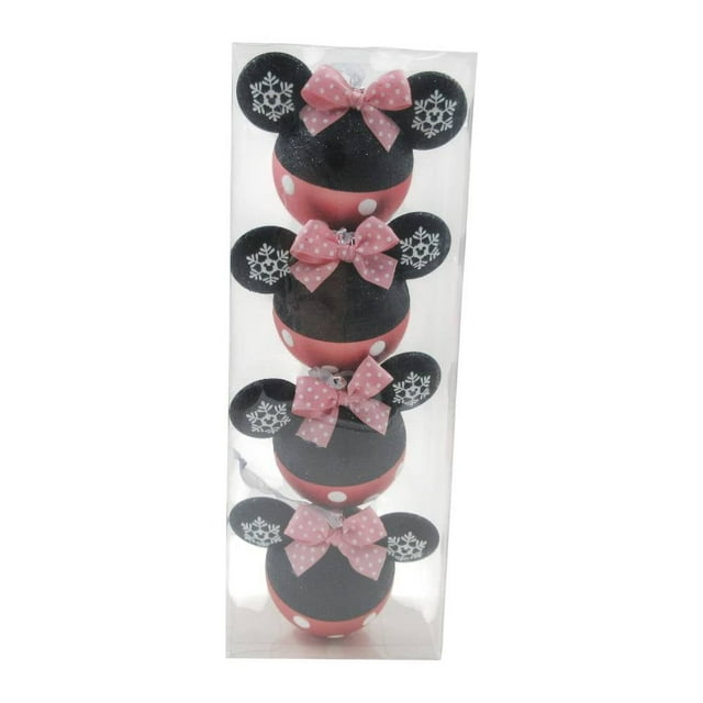 Colgante Navideño Holiday Time con Cabeza de Mickey Minnie Rosa 4 Piezas