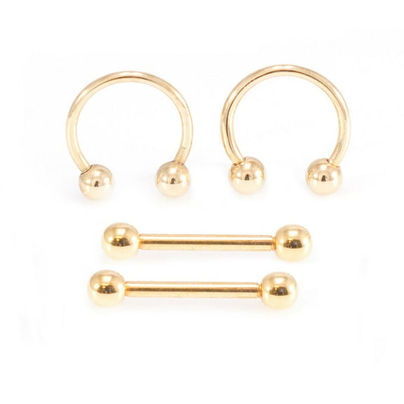 Micro Nipple Barbell and Horseshoe Ring Set 16G 10mm. Surgical Steel