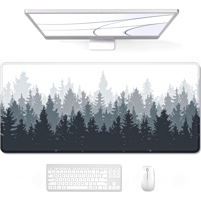 Ink Misty Forest XXL Gaming Mousepad 31.5x11.8in Thick Rubber Base Stitched Edges Full Desk Pad for Laptop & Computer Extended Size