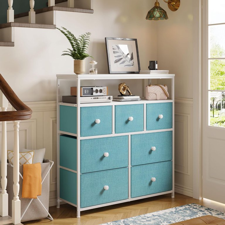 WOLEGEDO Dresser for Bedroom with 7 Drawers, Purple Dressers Chests of  Drawers, Dresser for Clothes Storage with Wooden Top and Metal Frame,  Entertainment Center Ocean Green - Walmart.com