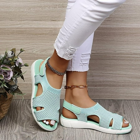 KBODIU Summer Flat Sandals Women Mothers Day Gifts Beach Breathable Elastic Webbing Platform Casual Sandals Shoes Green Size 39