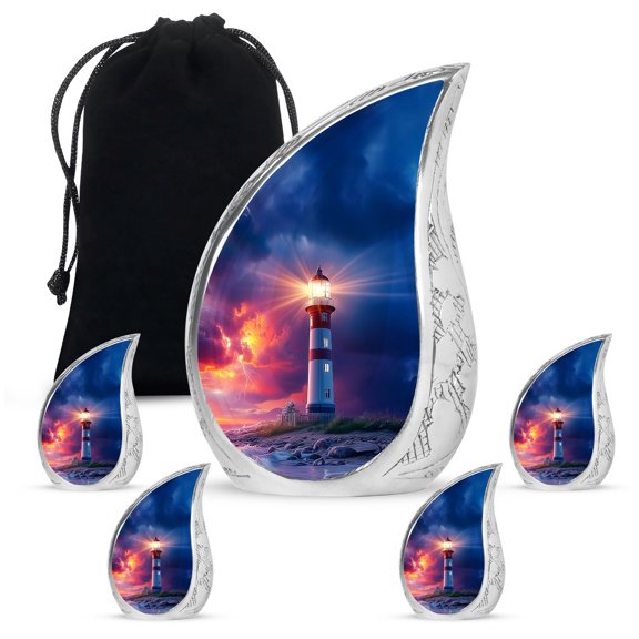 SABURIAL Lighthouse Urn - Decorative Urn for Male & Female - Combo 3 - Large with 3 Inch Pack of 4 - Small Ashes Keepsake - Burial Urns for Adult Human Ashes - Memorial Urns for Mom & Dad