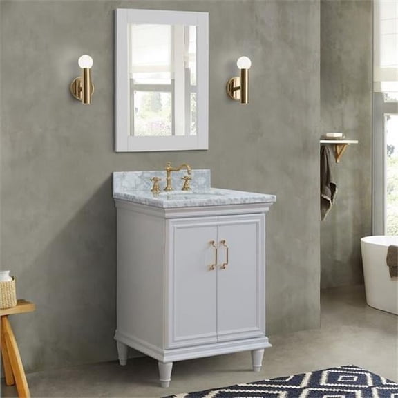 Bellaterra Home 25 in. Single Oval Sink Vanity with Carrara Marble Top, White