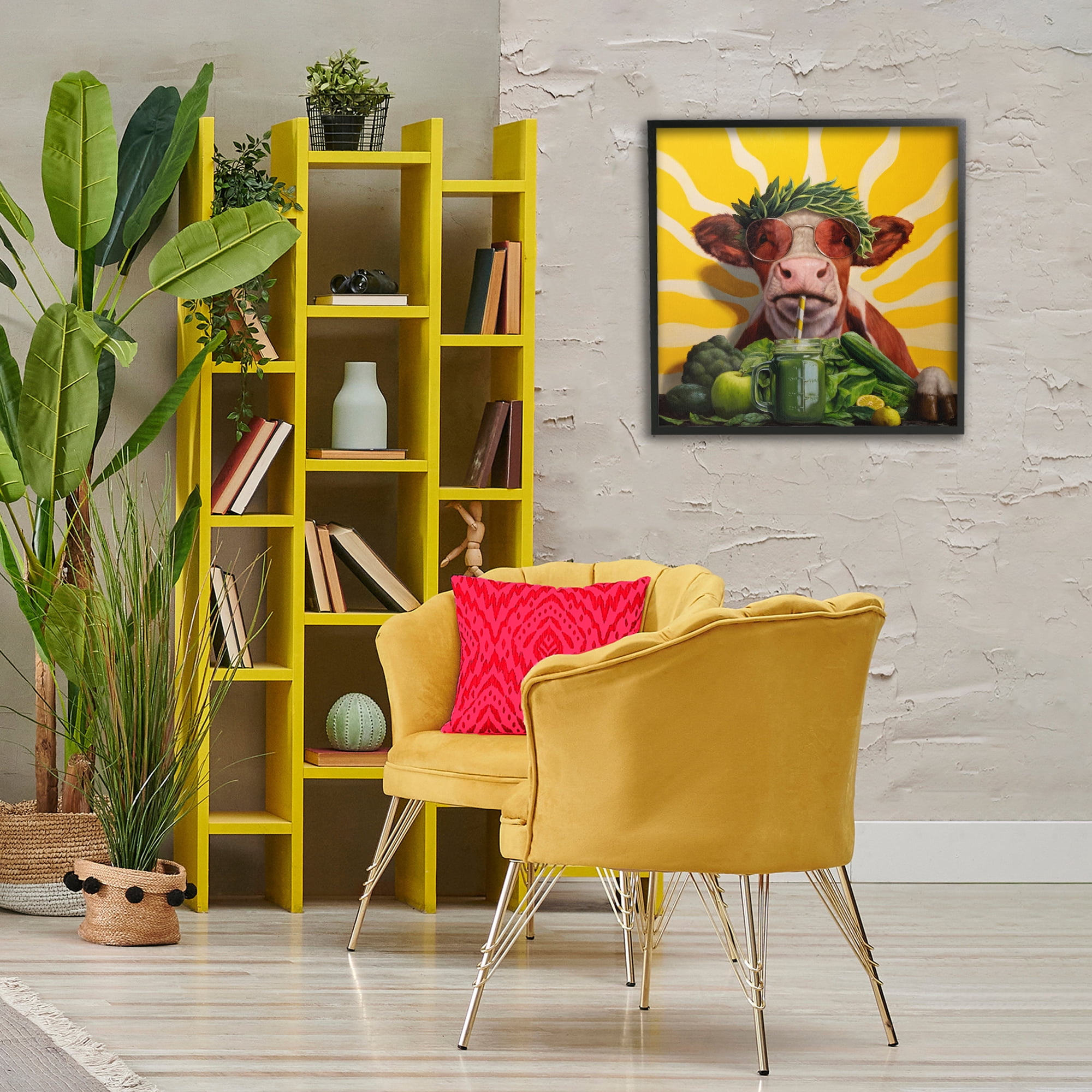 Stupell Industries Cow with Healthy Smoothie Food & Beverage Painting Black Framed Art Print Wall Art, 24 x 24