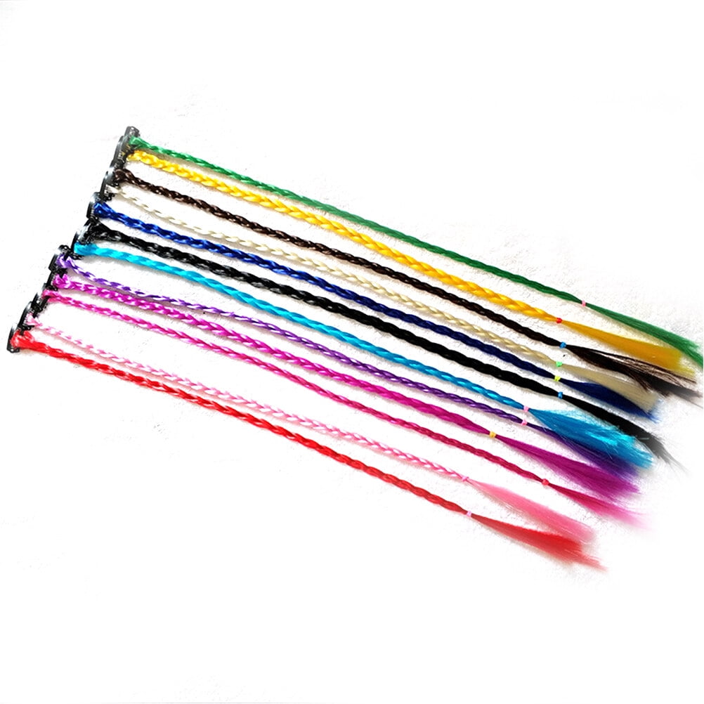 12Pcs Colored Braids Handmade Braided Wig Hair Extensions Fake Hair