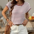 thumbnail image 5 of Ayolanni Flutter Women Shirts 5 Crew Neck Red Short Sleeve Striped T-Shirts Lady Blouses S, 5 of 9