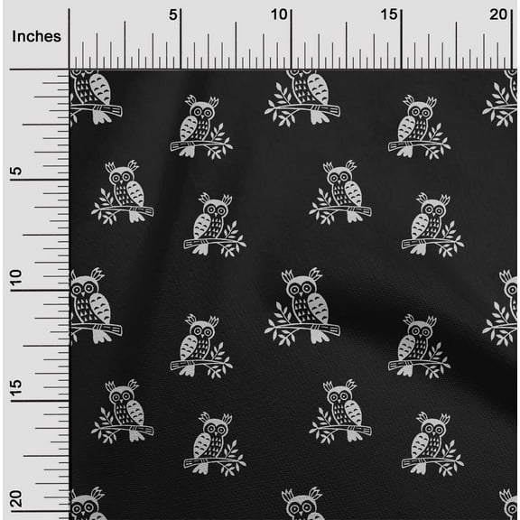 oneOone Organic Cotton Poplin Twill Fabric Branch & Owl Block Print Fabric By The Yard 42 Inch Wide