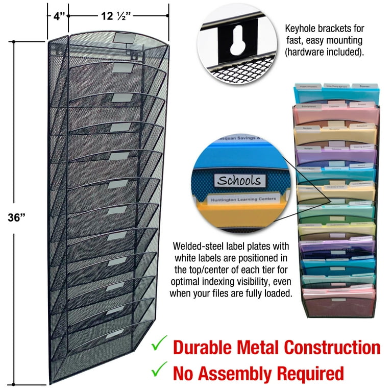 6-Tier Mesh Hanging Wall File Organizer Vertical Mount for Papers