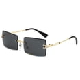 thumbnail image 1 of Gafas de sol rectangulares retro sin montura para mujeres y hombres, lentes tintadas, gafas cuadradas vintage sin marco de metal dorado, 1 of 5