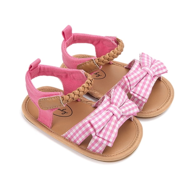 Verano Bebé Niñas Gingham Sandalias Casual Bowknot Zapatos De Playa Antideslizante Suela Suave A Cuadros Recién Nacido Niño Prewalker Primeros Para Caminar 0-18 Meses