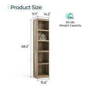 LINSY HOME 68in 5 Tier Bookshelf, Tall Narrow Bookcase Shelf Storage Organizer, Modern Book Shelf for Bedroom, Living Room and Home Office, Light Brown