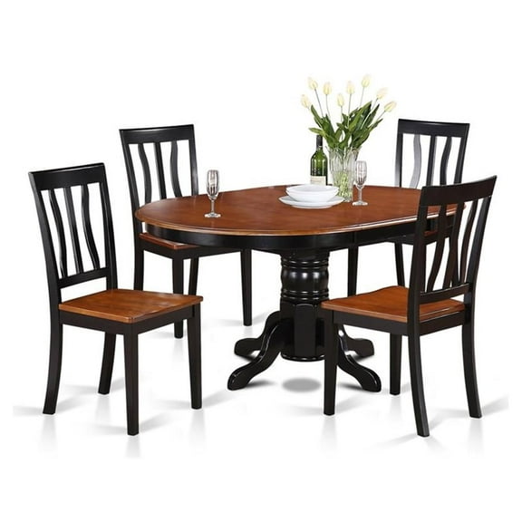 East West Furniture Avon 5-piece Dining Set with Oval Table in Black and Cherry