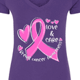 thumbnail image 4 of Inktastic Love, Care, Cure Breast Cancer Awareness Pink Ribbon Women's V-Neck T-Shirt, 4 of 5