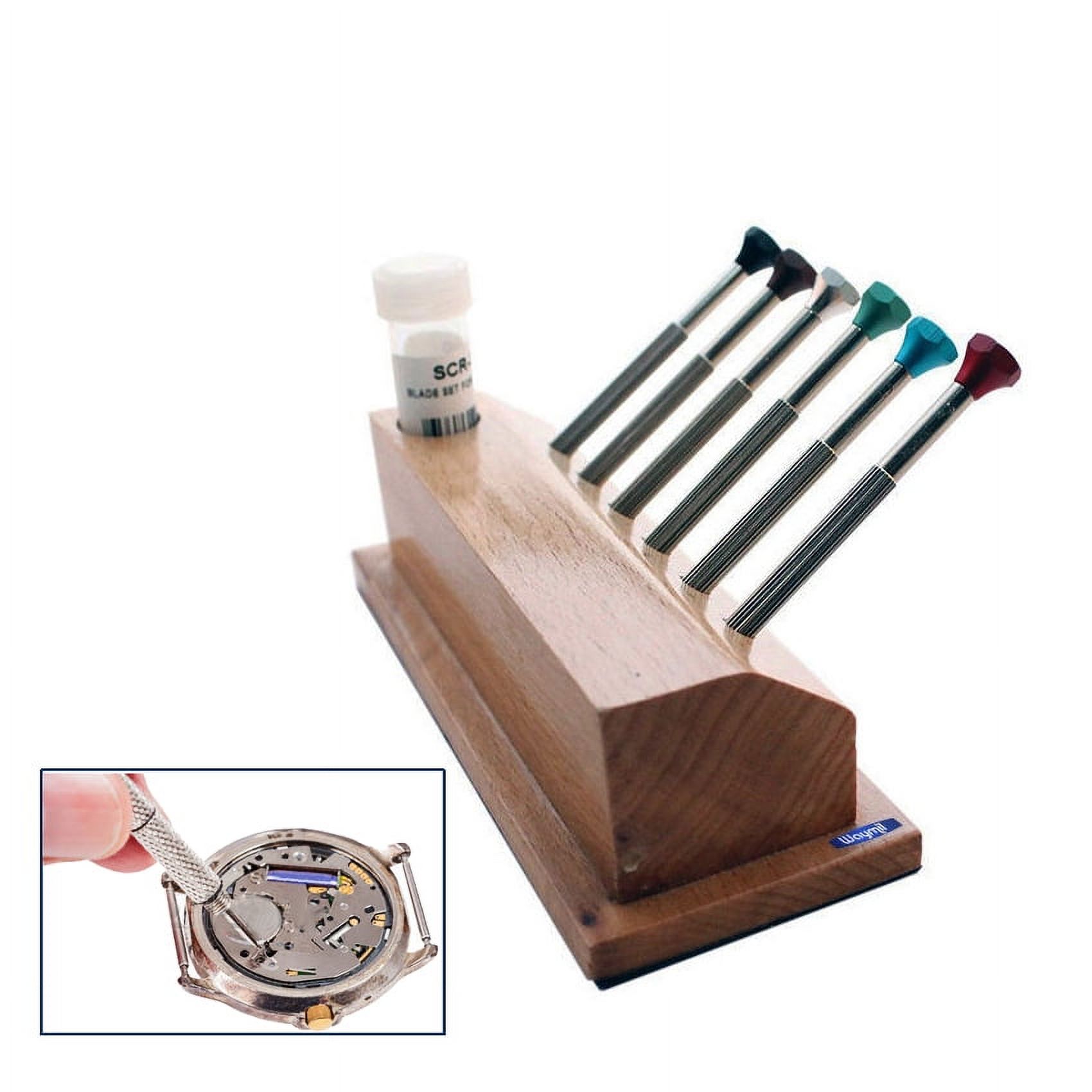Screwdriver Set W/ Reversible Blade In Wooden Stand 6 Pc Set watchmaker tool
