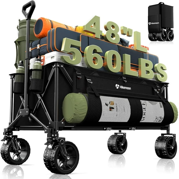 Extra Large Wagons Carts Foldable, Heavy Duty Collapsible Beach Wagon 48