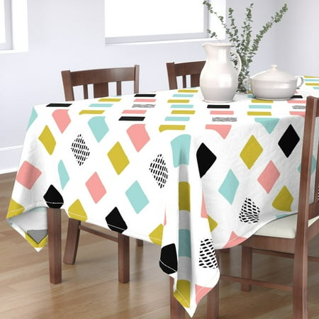 

Cotton Sateen Tablecloth 70 x 90 - Geometric Diamond Abstract Simple Girls Trendy Pink Green Blue Mod Midcentury Modern Deco Sea Print Custom Table Linens by Spoonflower