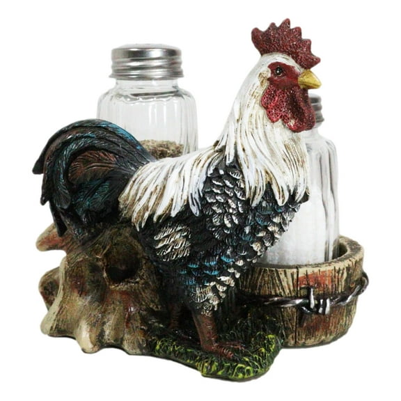 Country Rustic Farm White Breasted Chicken Rooster Salt Pepper Shakers Holder
