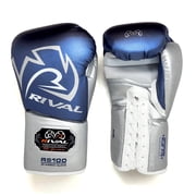 RIVAL Boxing RS100 Pro Lace-Up Sparring Gloves - 14 oz. - Blue/Silver