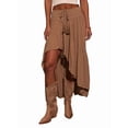 thumbnail image 3 of Women'S Boho Maxi Skirt High Low Asymmetrical Ruffle Hem Flowy Western Skirt Camel Color M, 3 of 9